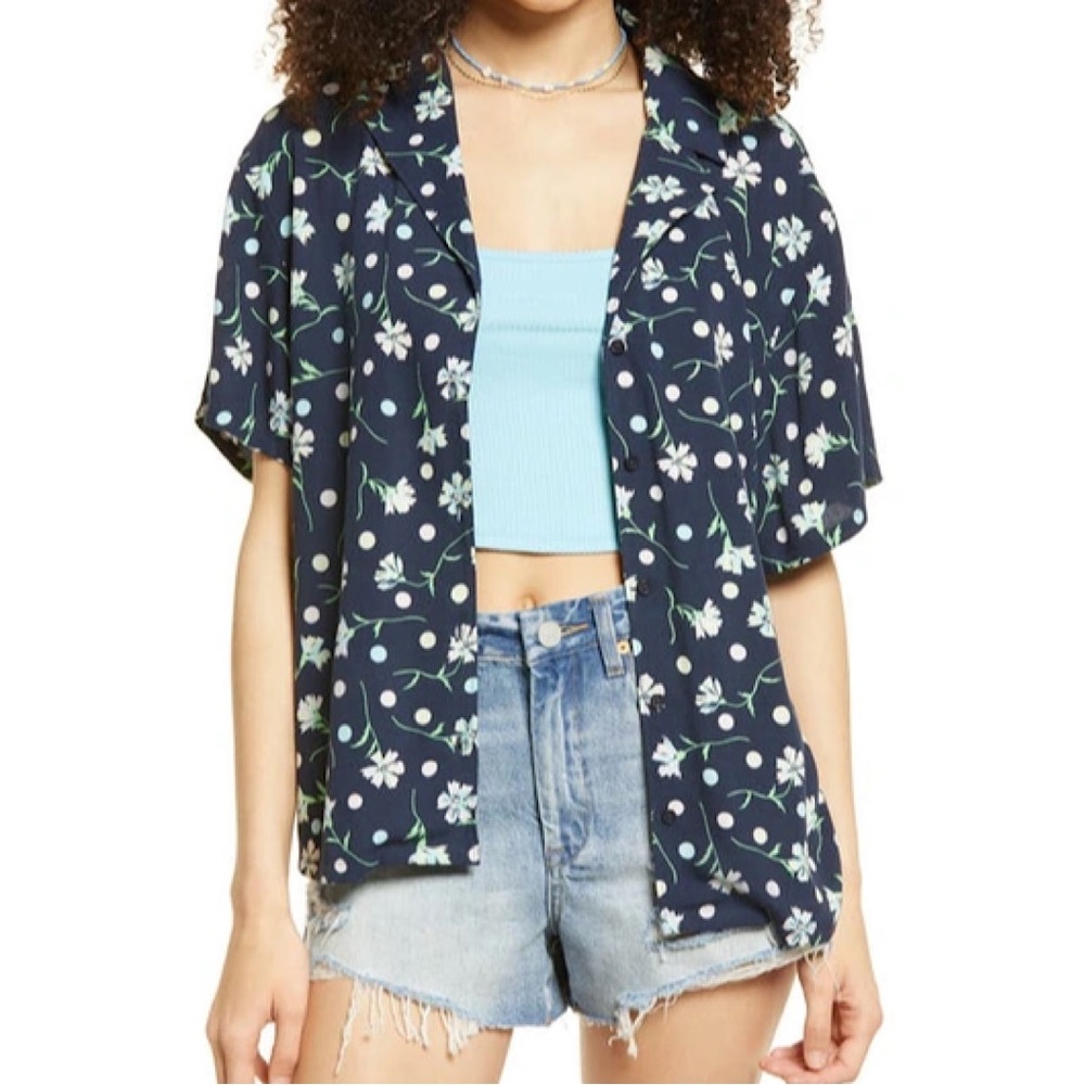 BP. Oversized Camp Shirt in Navy Blazer Sophie Floral Size M